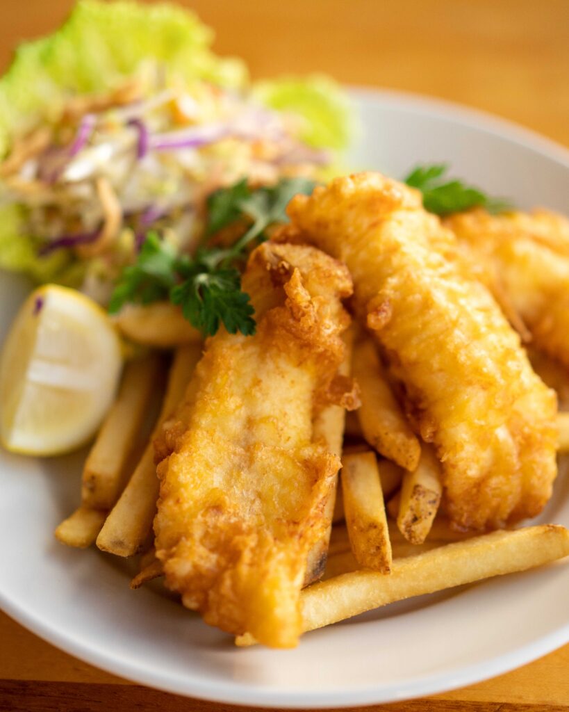 A plate of tempura Fish and Chips.